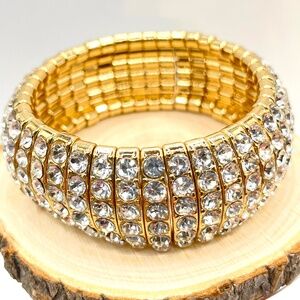 Contemporary Crystal Gold Tone Stretch Bracelet